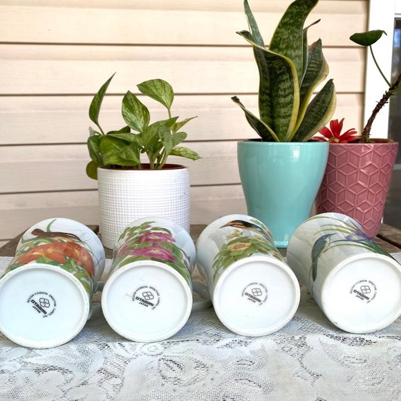 OTAGIRI Japan Floral Birds Mug - Set of 4, Gold Rim, Gibson Greeting Design - Picture 9 of 9